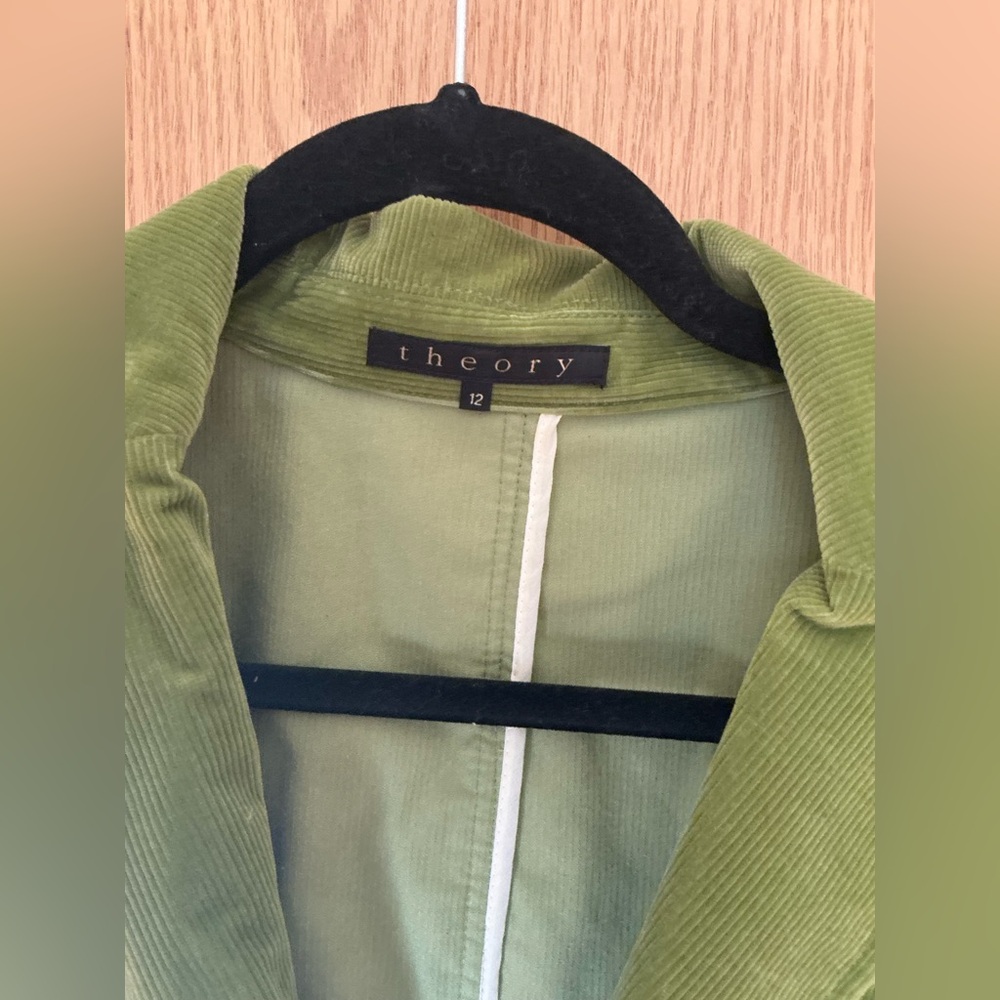 Theory green corduroy blazer jacket coat women 12 cotton/lycra Great for SPRING! - Picture 4 of 6